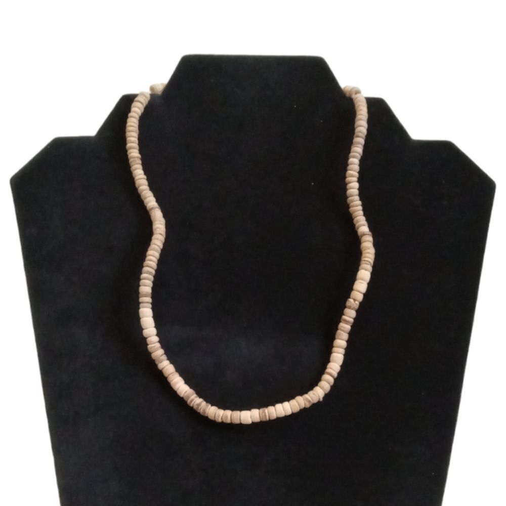 Tan Lightweight Stacked Wooden Beaded Single Strand Unisex Choker Style Necklace